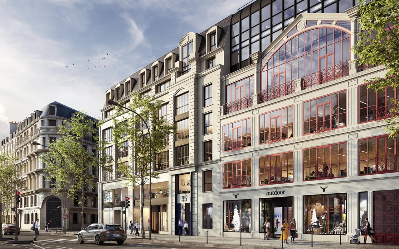Perspectives 3D projet tertiaire et commerces Paris 