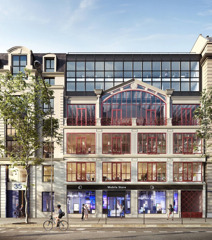 Perspectives 3D projet tertiaire et commerces Paris 
