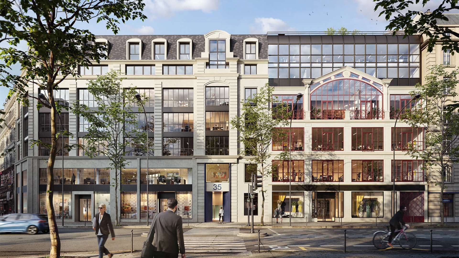 Perspectives 3D projet tertiaire et commerces Paris 