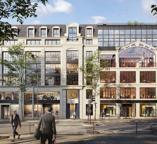 Perspectives 3D projet tertiaire et commerces Paris 