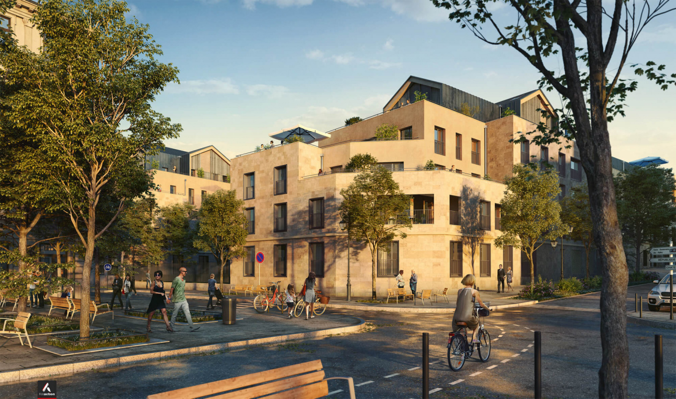 Perspectives 3D programme immobilier mixte réhabilitation 
